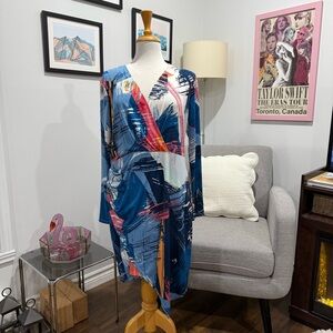 BCBGMaxAzria Blue Pink Asymmetrical Sheath Dress